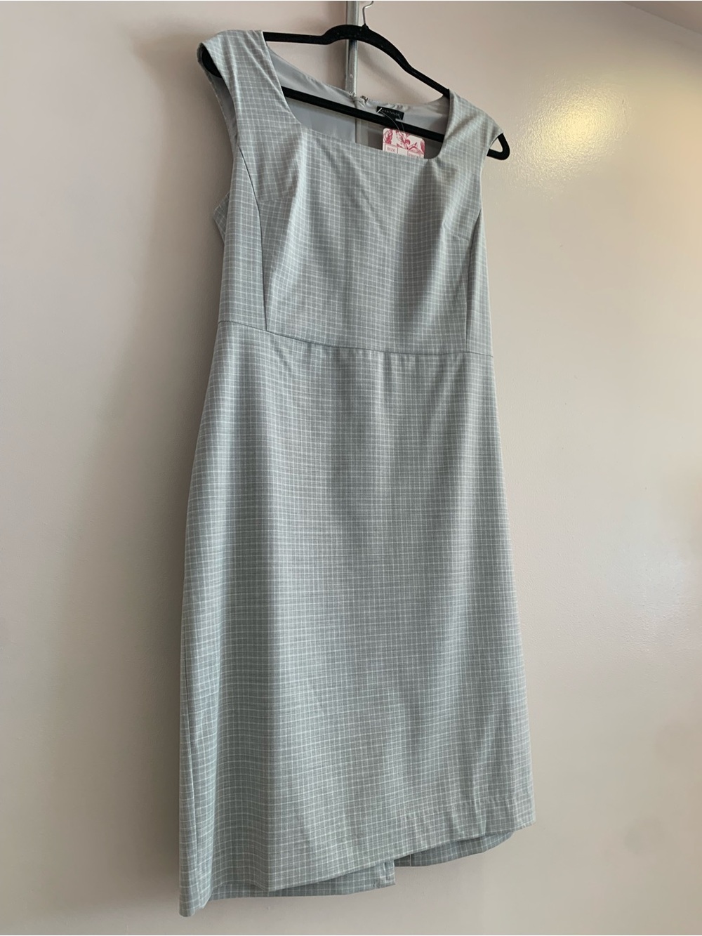 Ann Taylor Light Gray Checked Midi Sheath Dress